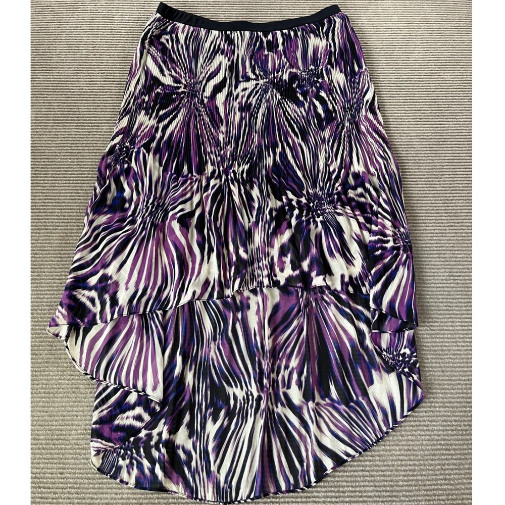 Worthington Womens Purple Abstract Burst Pleated High-Low Skirt Large Asymmetric